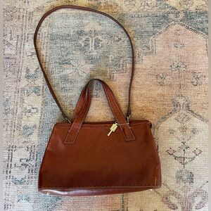 Vintage Fossil Rich Brown Leather Shoulder Bag